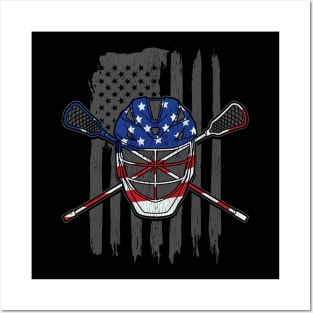 American Flag US Lacrosse Player Gift Lacrosse Goalie Tees Posters and Art